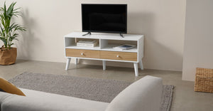 Larsen Mueble Multimedia color Roble y Blanco ideal para TV